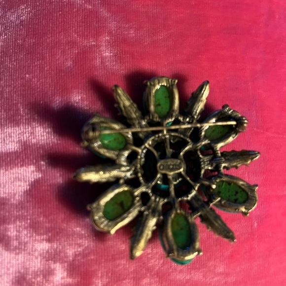 Chico’s Brooch Pin, Turquoise with blue beads and orange and green Rhinestones - Picture 2 of 2